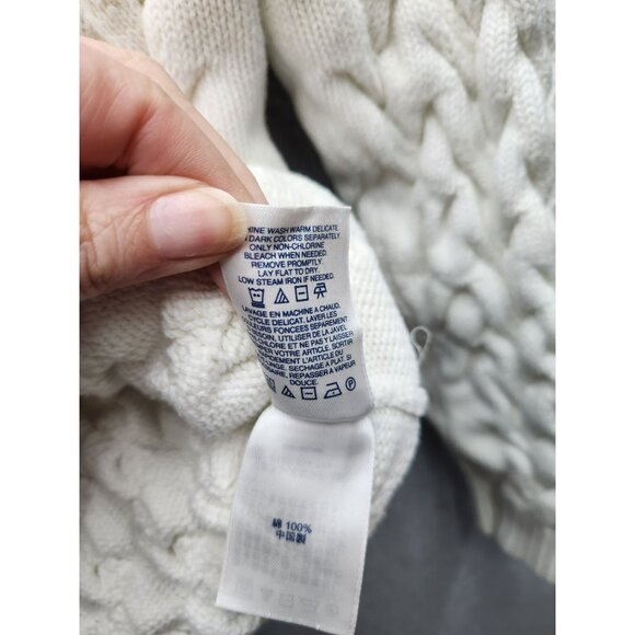 Lands End Womens Cable Knit Sweater M 10-12 Ivory 100% Cotton Made In China - Picture 4 of 5